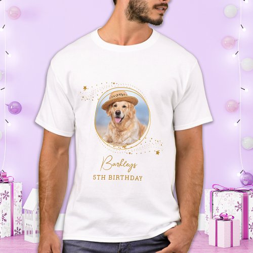 Pet Photo Gold Stars Personalized Dog Birthday T_Shirt