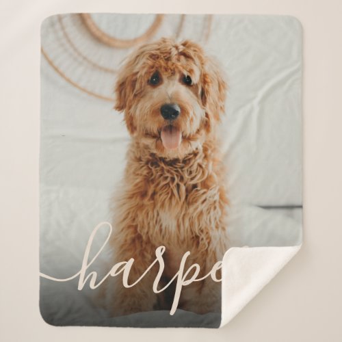 Pet Photo & Handwritten Script Name Sherpa Blanket
