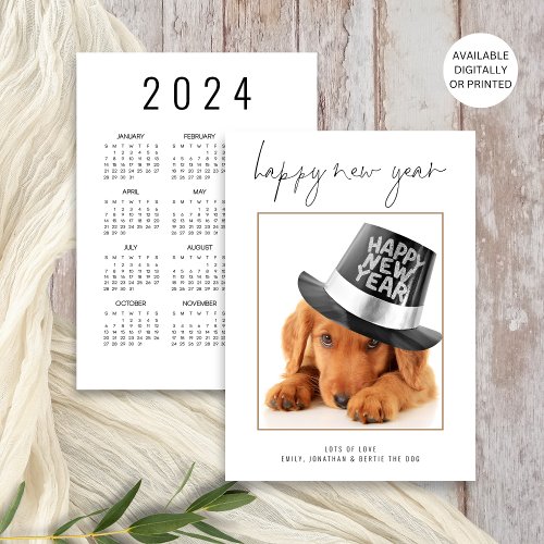 Pet Photo Happy New Year 2024 Calendar Holiday Card