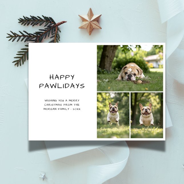 Pet Photo Happy Pawlidays Funny BullDog Christmas  Holiday Card (Creator Uploaded)
