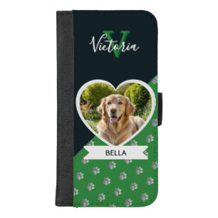 Pet Photo Heart Dog Pawprints Pattern Green iPhone 8/7 Plus Wallet Case