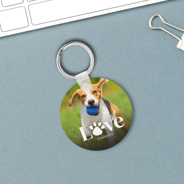 Pet Photo Love Personalized Cute Keychain (Love pet photo custom keychain. )