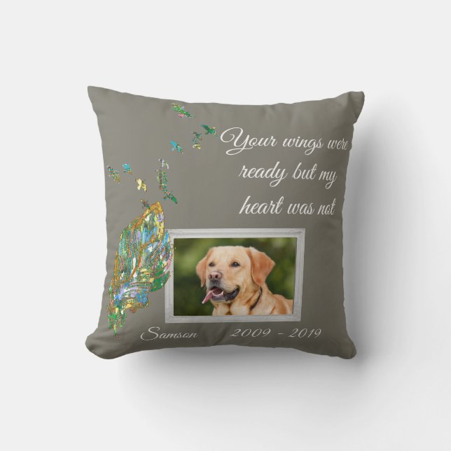 Pet Photo Memorial Customize Feather Birds Throw Pillow (Front)