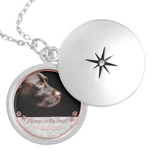 Pet Photo Memorial Paw Prints Rose Gold Marble Locket Necklace