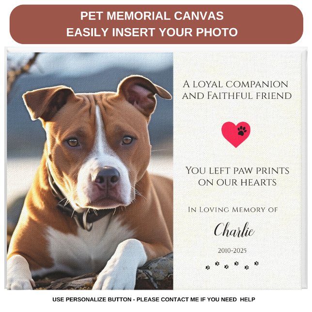 Pet Photo Memorial  Pet Loss Quote Personalized Canvas Print (Creator Uploaded)