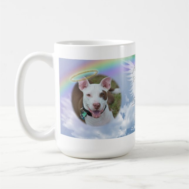 Pet Photo Memorial Rainbow Angel Wings and Halo Coffee Mug (Left)