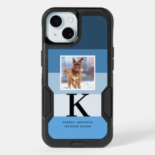 Pet Photo Modern Monogram Blue Colorbox Stripes iPhone 15 Case