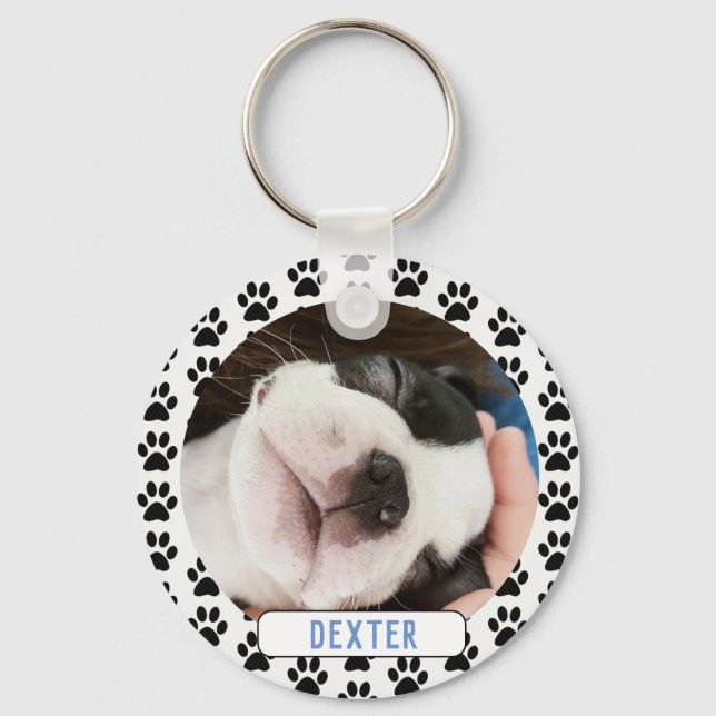 Pet Photo Modern Pawprint  Keychain (Front)