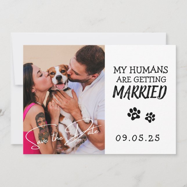 Pet Photo Modern Simple Black and White Wedding Invitation (Front)