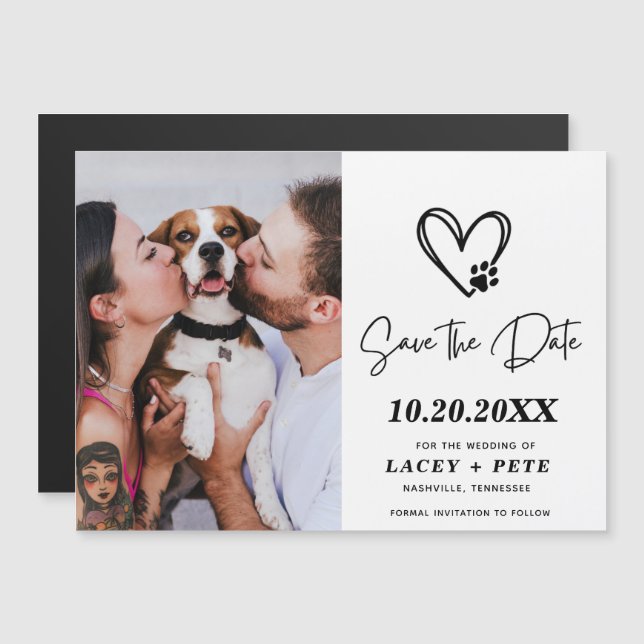 Pet Photo Modern Wedding Save the Date  Magnetic Invitation (Front/Back)