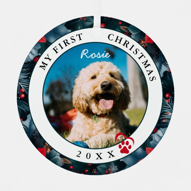 Pet Photo My First Christmas Dog Metal Ornament (Front)