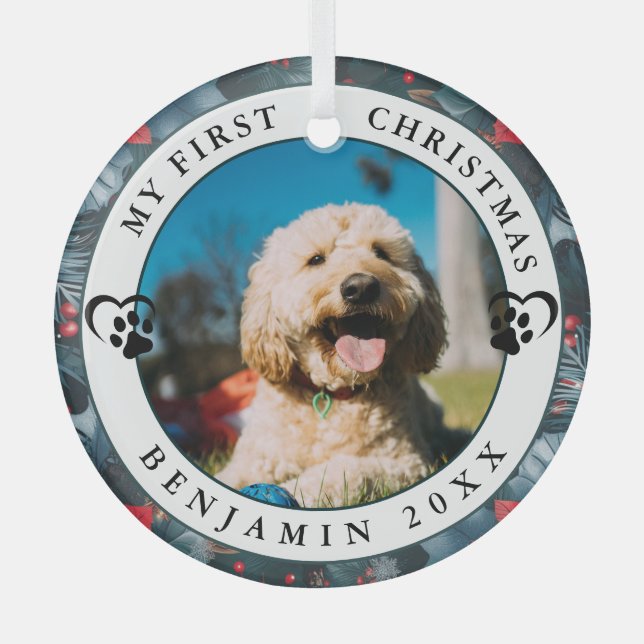 Pet Photo My First Christmas Glass Ornament (Front)