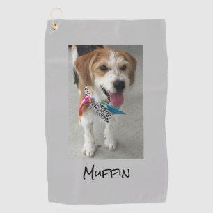 Pet Photo & Name, Customize, Light Grey Golf Towel