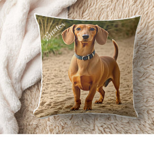 Pet Photo & Name Dachshund Personalize Throw Pillow