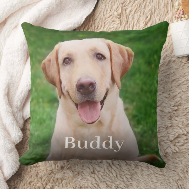Pet Photo Name Dog Keepsake Throw Pillow (Blanket)