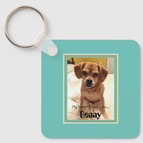 Pet Photo Name Green Dog Keychain