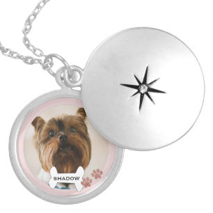 Pet Photo Name Keepsake Gift Pink Paw Prints Locket Necklace