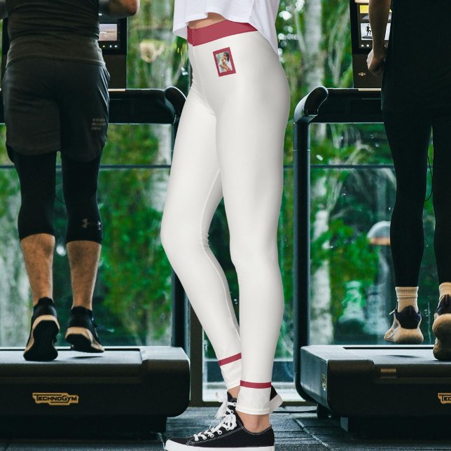 Pet Photo Neutral Dark Maroon Striped Personalized Leggings (Creator Uploaded)