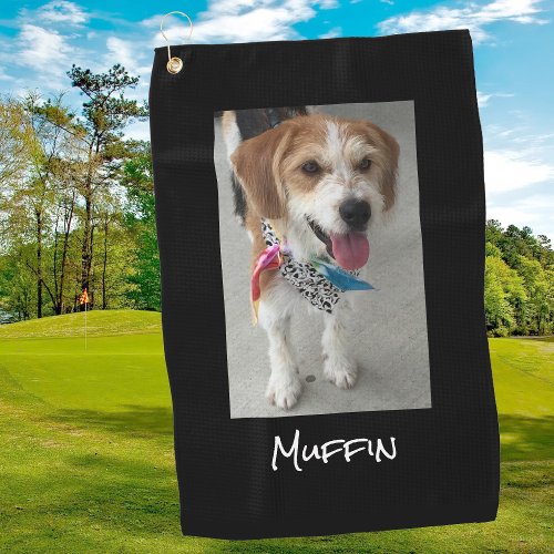 Pet Photo or Childs Photo  Name Customize Black Golf Towel