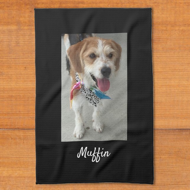 Pet Photo or Child's Photo & Name, Customize Black Kitchen Towel (Creator Uploaded)