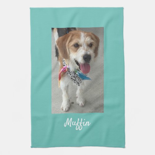 Pet Photo or Childs Photo  Name Customize LtTeal Kitchen Towel