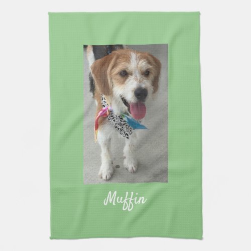 Pet Photo or Childs Photo  Name Customize Sage Kitchen Towel