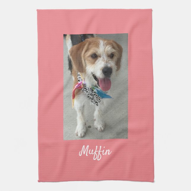 Pet Photo or Child's Photo & Name, DIY, Peach Kitchen Towel (Vertical)