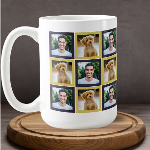 Pet Photo Patchwork Squares Pattern Mom Dad Coffee Mug