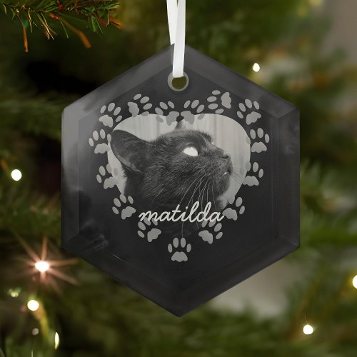 Pet Photo Paw Print Heart Cat Christmas Ornament