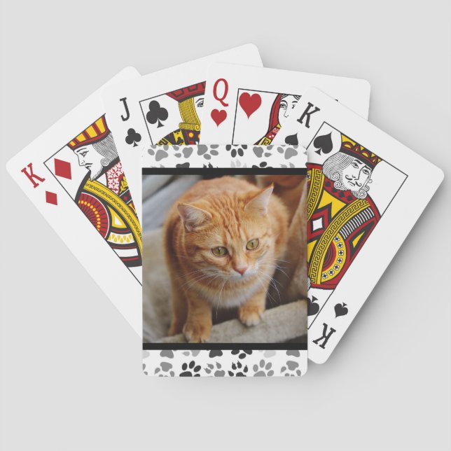 Pet Photo Paw Prints Customize Personalize Cat Dog Poker Cards (Back)