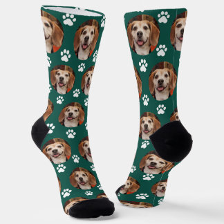 Pet Photo & Paw Prints Emerald Green Custom Socks
