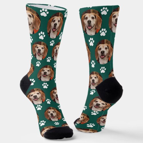 Pet Photo  Paw Prints Emerald Green Custom Socks
