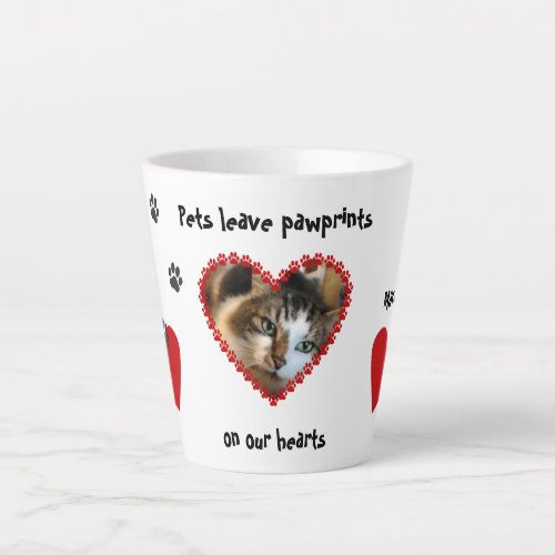 Pet photo pawprints on our heart latte mug