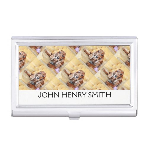 Pet photo personalize name monogram business card holder