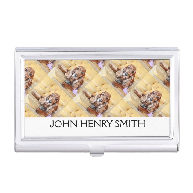 Pet photo personalize name monogram business card holder (Front)