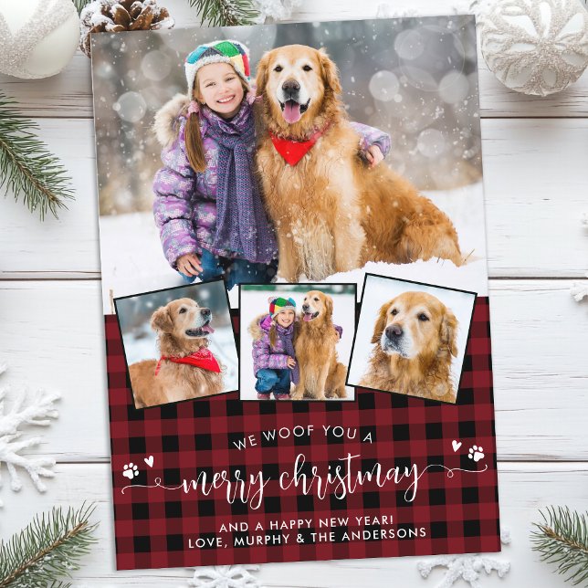 Pet Photo Personalized 4 Woof You Merry Christmas Holiday Card (Creator Uploaded)