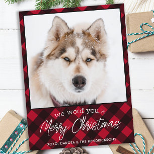 Pet Photo Personalized Red Plaid Merry Christmas Holiday Postcard