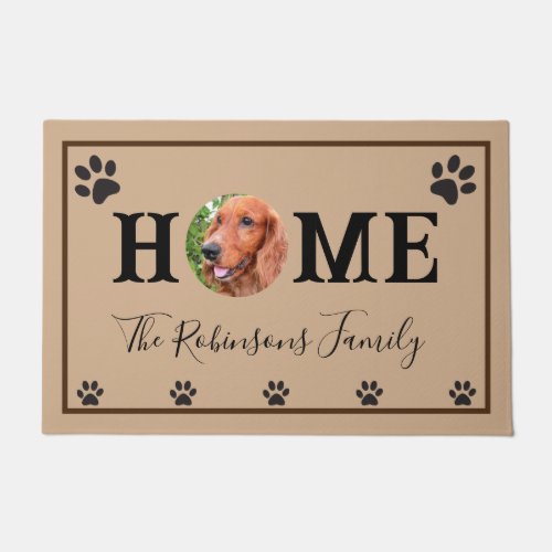Pet photo print  HOME Script Family name custom Doormat