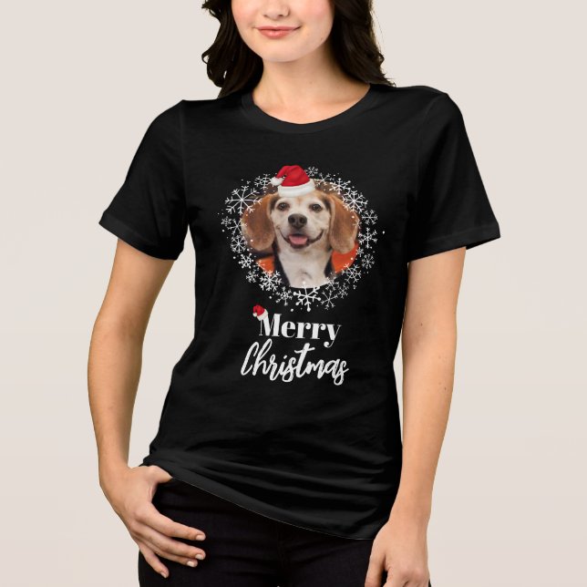 Pet Photo Red Santa Hat  Dark Best Fit Christmas  Tri-Blend Shirt (Front)