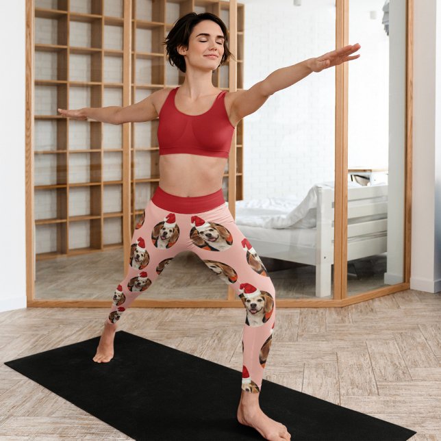 Pet Photo Rose Gold Red Santa Hats Christmas  Leggings (Creator Uploaded)