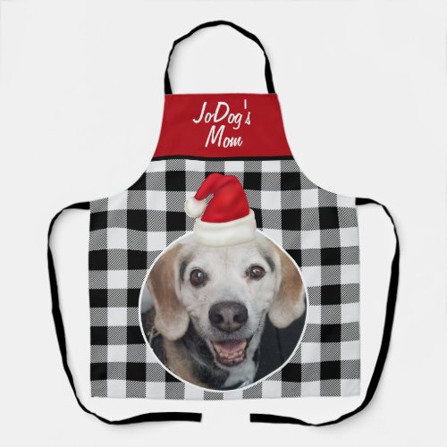 Pet Photo Santa Hat Black Buffalo Check Dog Mom Apron