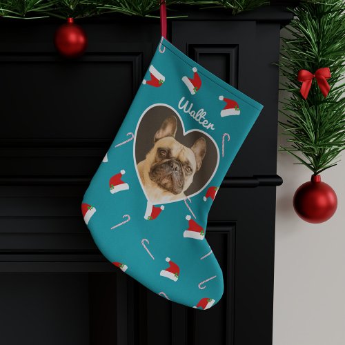 Pet Photo Santa Hat Pattern Dog Christmas Stocking