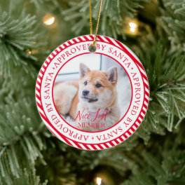 Pet Photo Santa's Nice List Member Christmas Ceramic Ornament