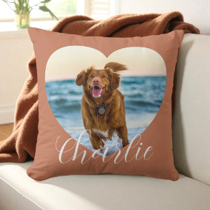Pet Photo Script Terracotta Heart Personalized Dog Throw Pillow