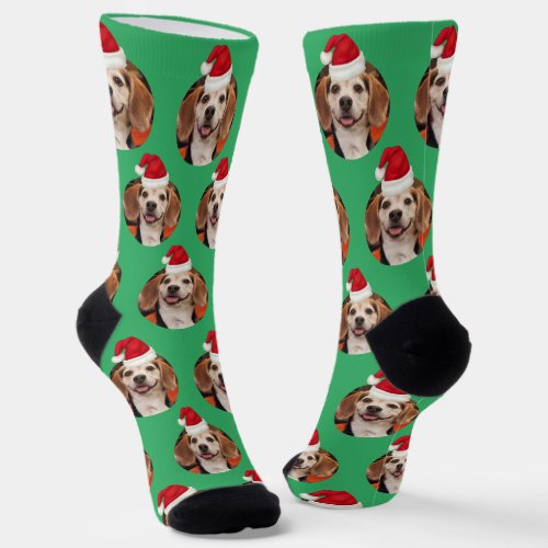 Pet Photo Sea Green Santa Hats Christmas Socks