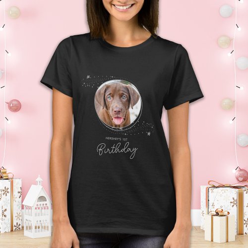 Pet Photo Silver Stars Dog Birthday Personalized  T_Shirt