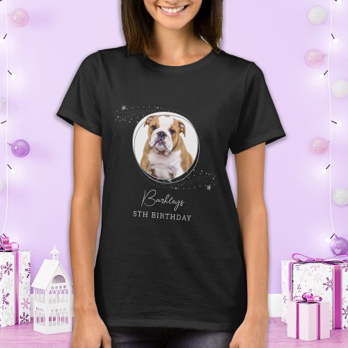 Pet Photo Silver Stars Personalized Dog Birthday T_Shirt