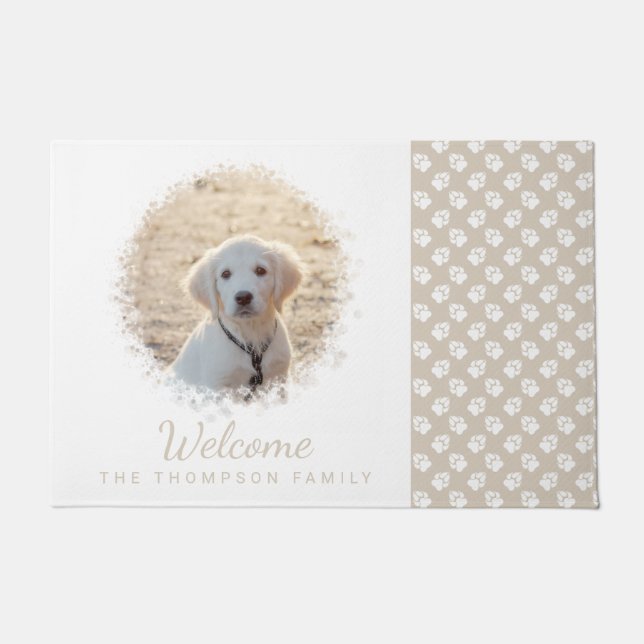 Pet Photo Template In Beige And White With Paws Doormat (Front)