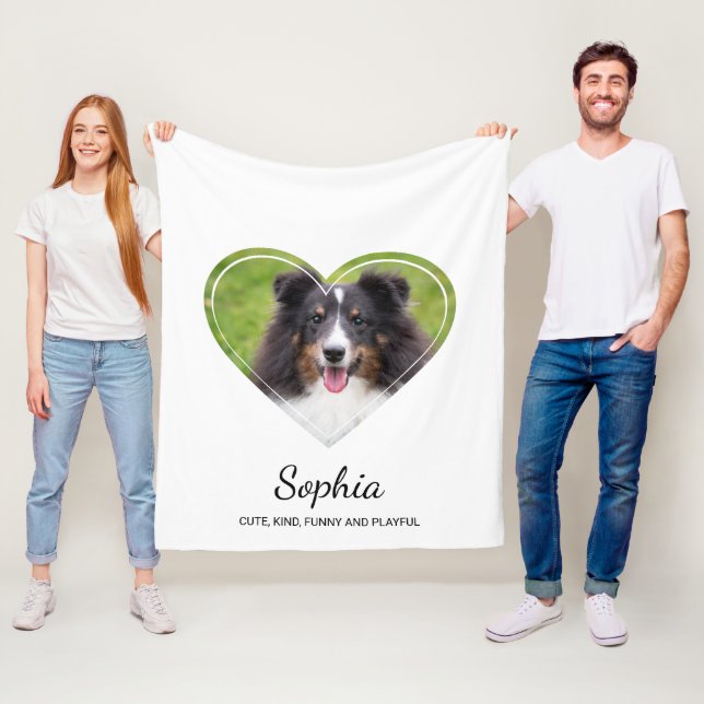 Pet Photo Template In Heart Shape With Custom Text Fleece Blanket (In Situ)