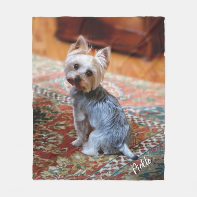 Pet Photo w Dog or Cat Name Personalized  Fleece Blanket (Front)